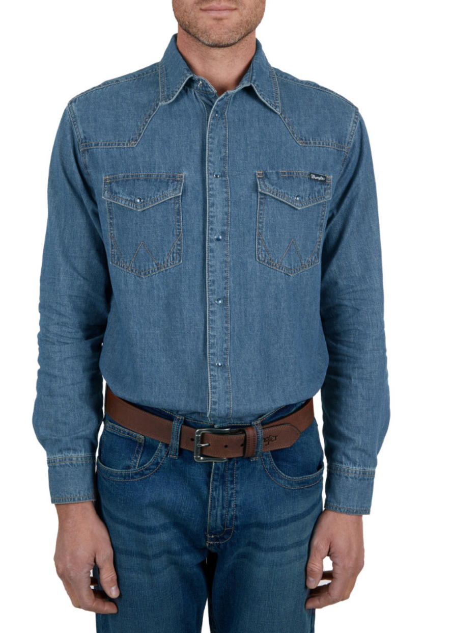 Wrangler MEN'S JAY DENIM WESTERN LONG SLEEVE SHIRT