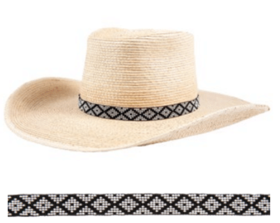 SUNBODY HATBAND 9 CZECH BEAD STRETCH WHITE BLACK DIAMOND