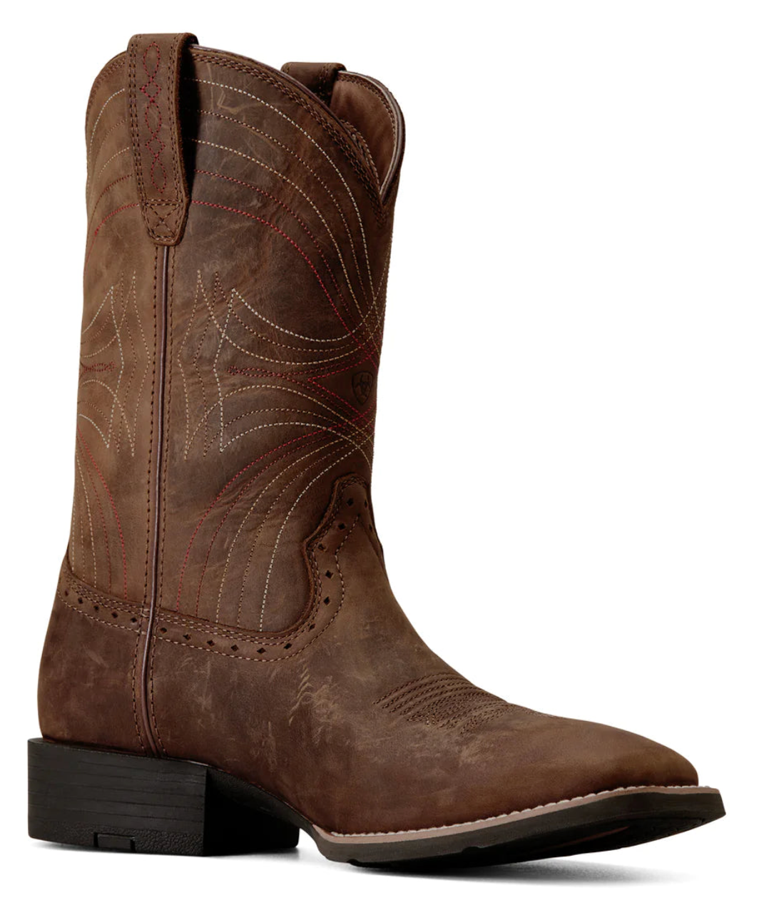 ARIAT SPORT WIDE SQ TOE DISTRESSED BROWN COWBOY BOOT